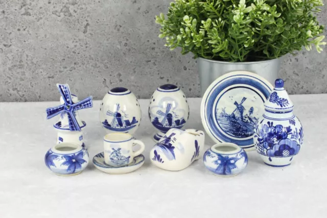 9 tlg. Konvolut Souvenirs Delft Holland Keramik Hollandstil Schuh Windmühle