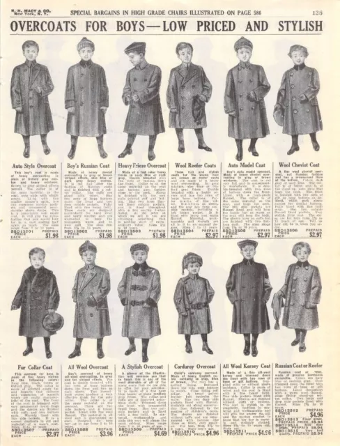 Vintage Paper Ad Boys' Overcoats Edwardian Fashion 1910s Macy's 1911
