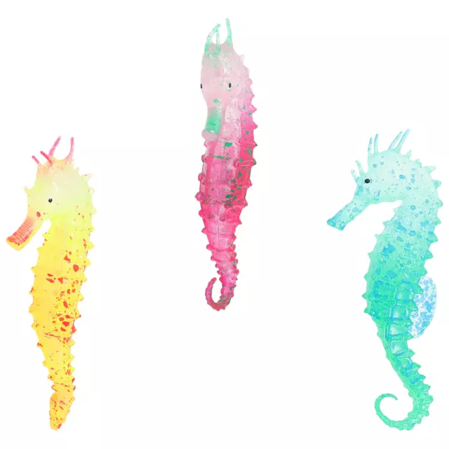 3Pcs light up animal Silicone Seahorse Figurines Aquarium Floating