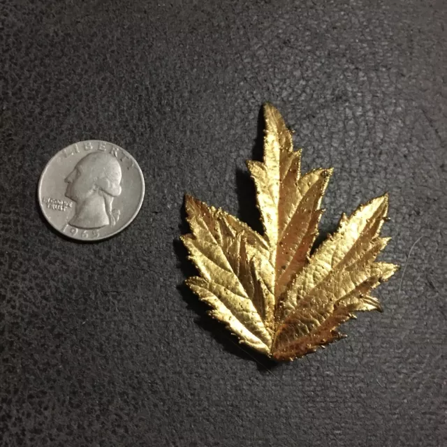 Vintage Flora Danica Leaf Gilded Vermeil over 925 Sterling Silver Brooch Pin 12g