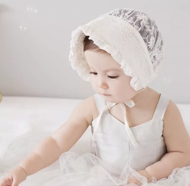 Baby girl infant christening lace bonnet hat newborn sunhat beanie 3