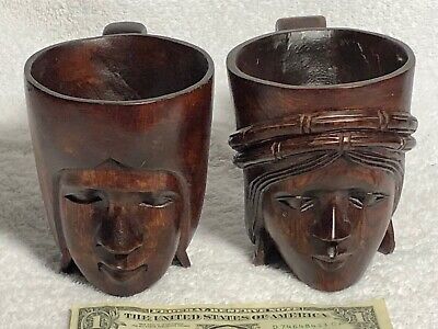Antique Hand-Carved Wood Male & Female Cups by Igorot People Luzon Philippines X