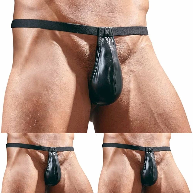 Men Breathable Low-Rise Nightclub Thong Elasticity Patent-leather Sexy Panties