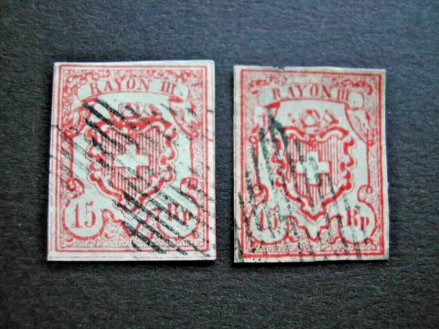 Schweiz 1852 Mi.Nr.12. 2x gestempelt.Rayon III