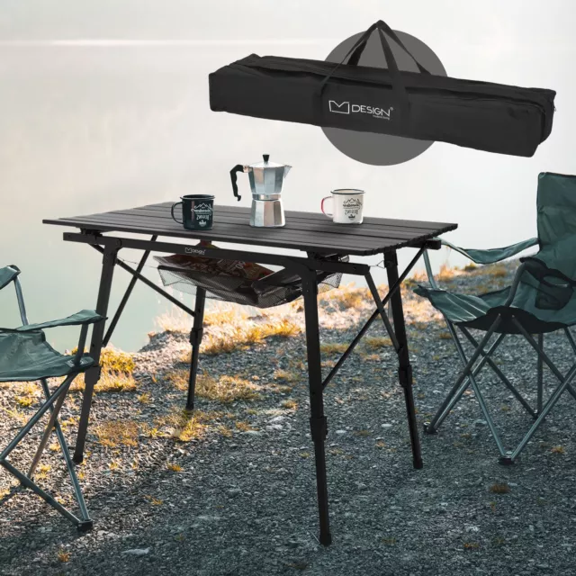 Mesa de camping plegable alumino negro mesita picnic regulable altura con bolsa
