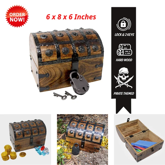HANDCRAFTED WOODEN PIRATE Decorative Treasure Chest with Iron Lock
