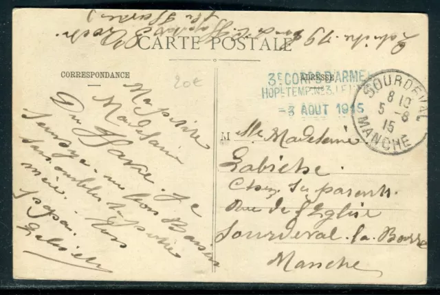 Cachet de l'Hôpital Temporaire N°3 du Havre sur carte postale en 1915 - O 54