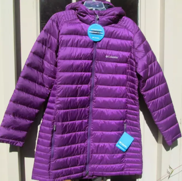 COLUMBIA HOODED PUFFER JACKET Frosted Ice Water Resistant Women's Large $180 NEW