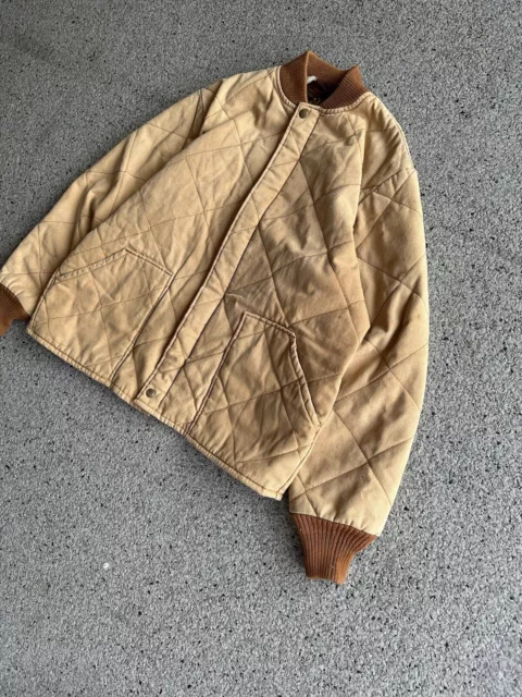 VINTAGE 80S WALLS Rugged Work Jacket Coat Quilt Lined Tan Beige Size ...