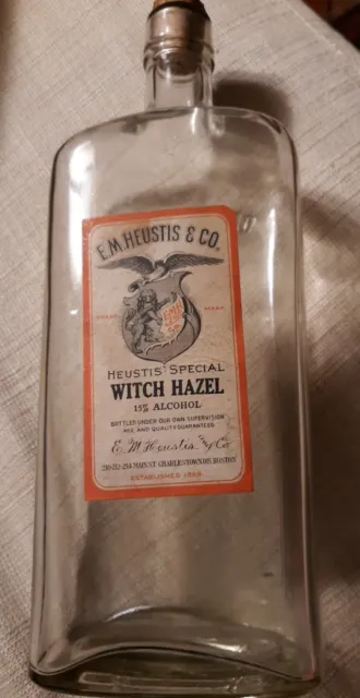 Boston Ma. Witch Hazel apothecary bottle quart  E M Heustis & co.  antique