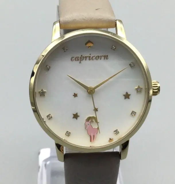 Kate Spade Metro Capricorn Watch Women 34mm Gold Tone Zodiac MOP New Battery