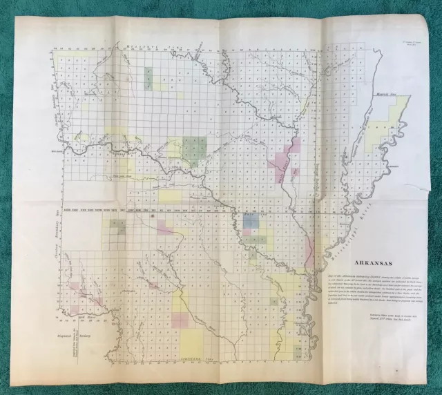 Scarce Antique 1837 STATE OF ARKANSAS Map, Some Color, Detailed, Very Scarce
