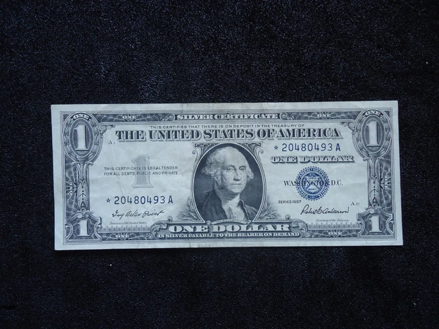 1957 US Silver Certificate one dollar star note/paper money. *20480493A