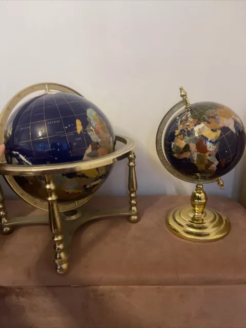 X Large And Medium Semi-Precious Gemstone Globe on Rotating swivel Brass