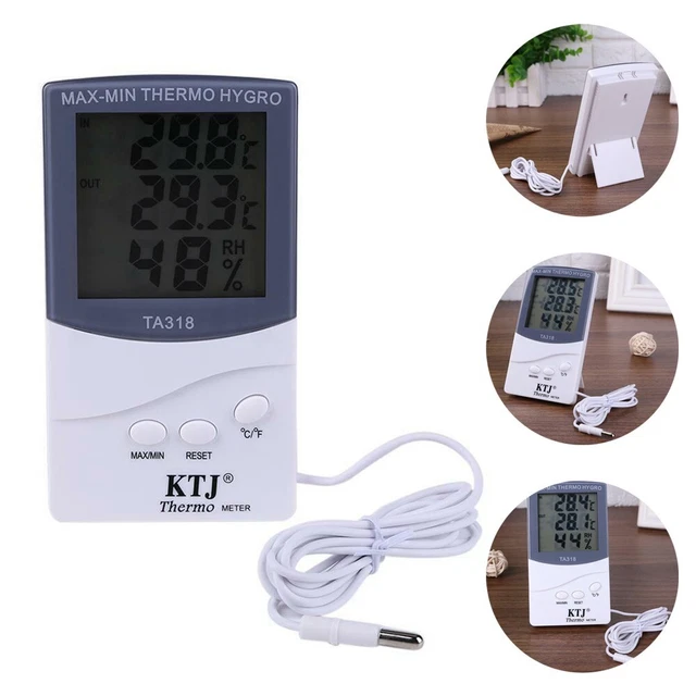 Thermomètre Hygromètre Mural Intérieur/extérieur TA318 - Grand écran LCD - Sonde Filaire - Mémoire Min/Max
