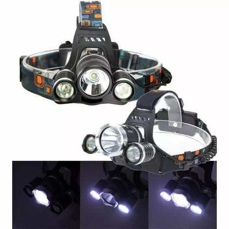 Torcia Lampada Frontale Led Ricaricabile 3 Led 5000 Lumen Cree T6 R5 Testa Casco