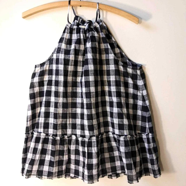 Cloth and Stone black white plaid checkered tank halter small stone drop waist