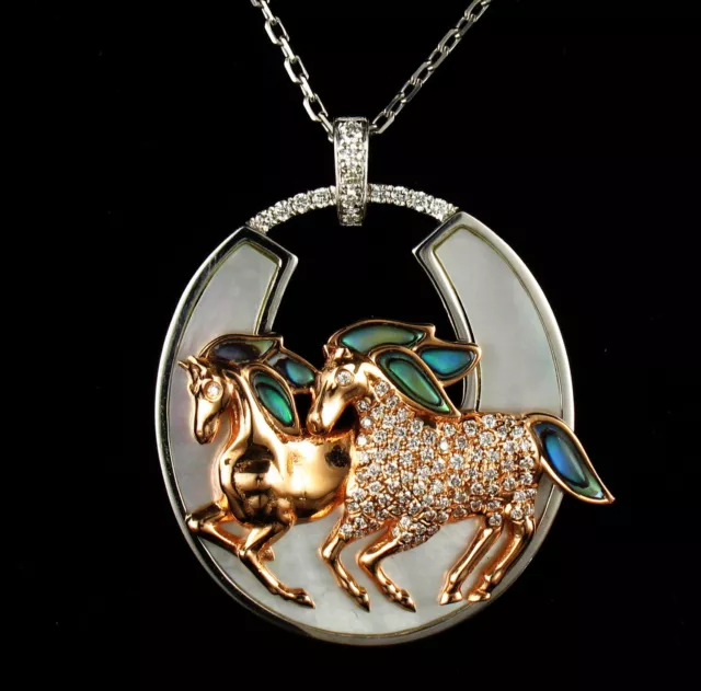 Frederic Sage Natural Diamond 14K White Gold Stallion Horse Equestrian Necklace