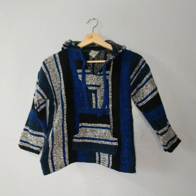 Artesanias Cuamatzi Boys Size 8 Blue White Black Baha Pullover Hoodie Poncho