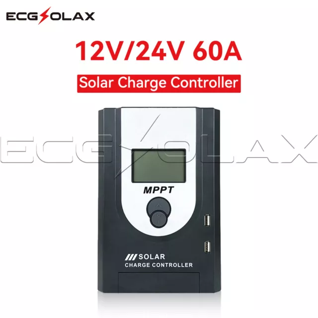 60A MPPT Solar Charge Controller 12V 24V Auto Regulator LCD Display PV Max 55VDC
