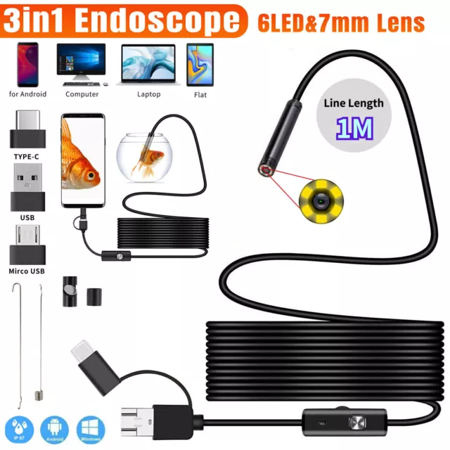 6LED USB Snake Endoscope Borescope HD Inspection Camera Scope for Android Type C