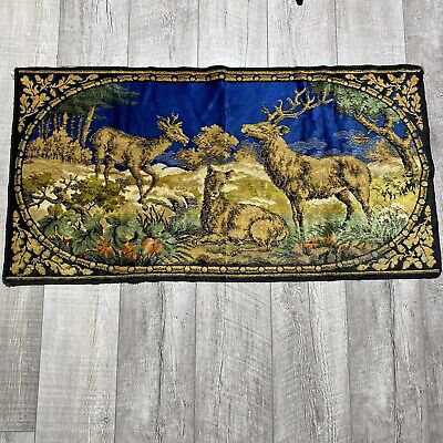 VINTAGE DEER TAPESTRY MADE IN ITALY -  20"x40” Hunting Cabin Wall Hanging
