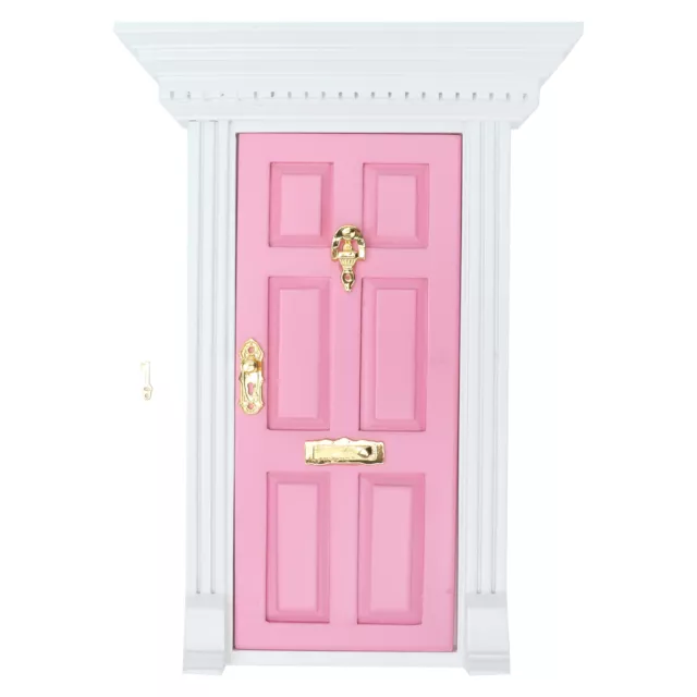 (Pink)Dollhouse Miniature Furniture Pretend Play Dollhouse Wooden Door