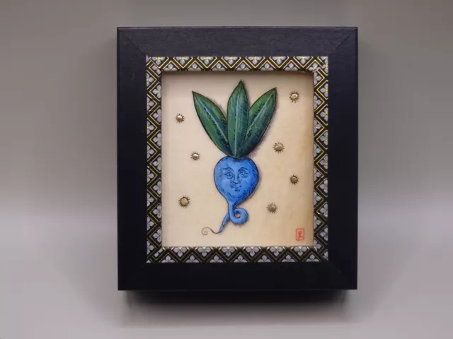 Medieval Turnip with face, Original handmade miniature illuminated Voynich style Medieval Turnip with face, Original handmade miniature illuminated Voynich style