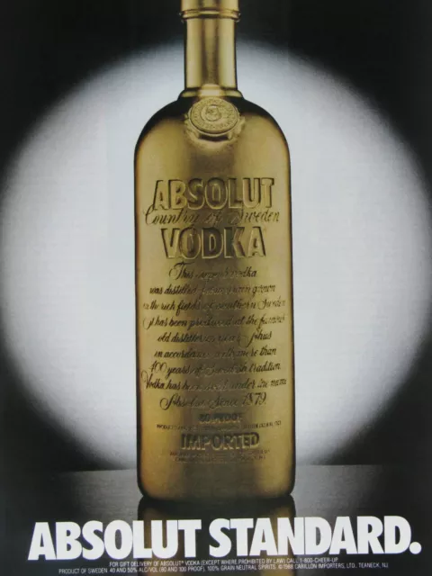 Absolut Gold Standards Vodka Vintage 1989 Original Print Ad 8.5 x 11"