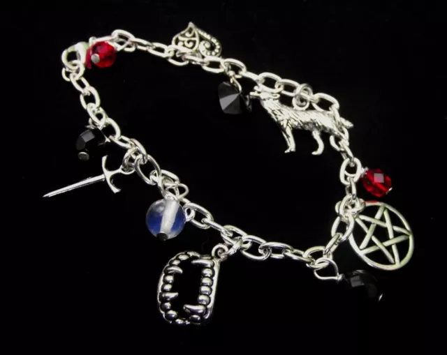 Vampire Charm Bracelet - Inspired by Vampire Diaries - Wolf / Pentagram Charms,