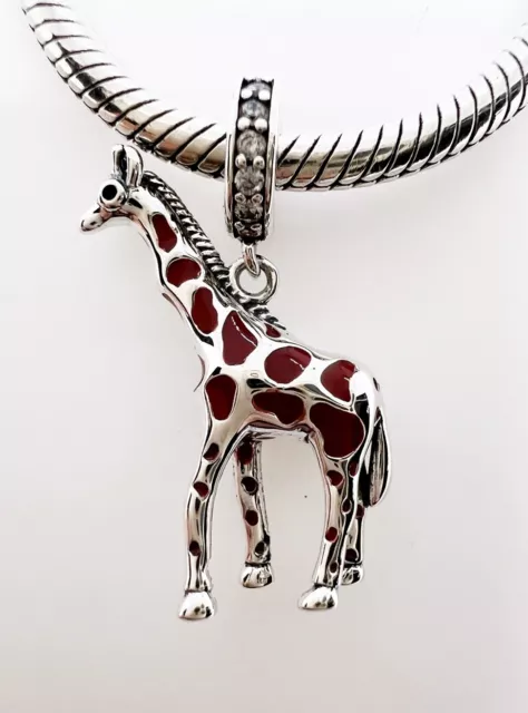 Giraffe Dangle Charm Animal Zoo Safari Genuine 925 Sterling Silver 💖