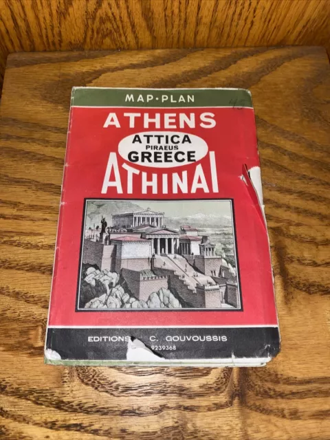 Vintage Athens Attica Piraeus Greece Map Plan Streets Roads Attractions