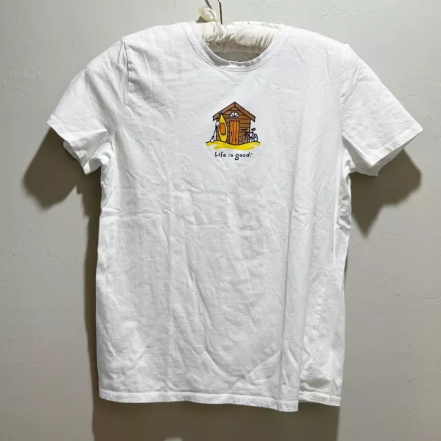 LIFE IS GOOD Women’s White Graphic Tee Cabin Kayak Bike Short Sleeve Tee Size M