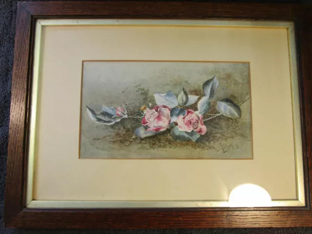 Beautiful Framed Print Possibly Original Watercolour By S L Of Still Life Roses