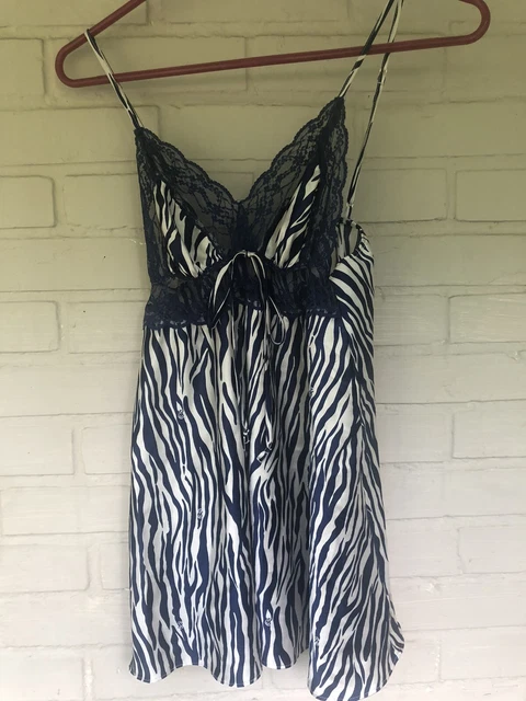 Victoria's Secret Sz Medium Camisole Animal Print Blue Black Lingerie Tank Logo
