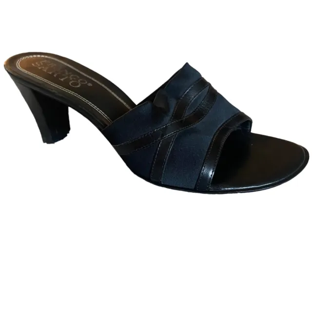Franco Sarto Women's Black Leather Mules Vintage Heeled Sandals Open Toe Size 10