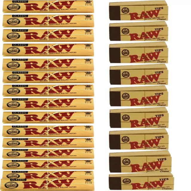 RAW Classic King Size Slim Classic Unrefined Skin Rolling Paper/ FREE RAW Tips