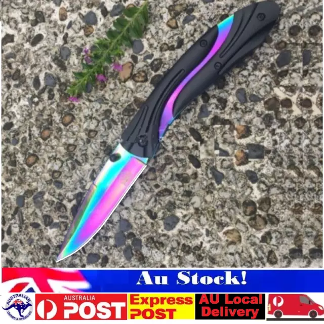 Rainbow blade folding knife hunting knife pocket knife Camping  Titanium Fade