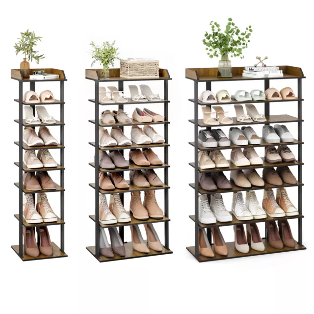 Mondeer 7 Tier Wooden Shoe Rack Tall Shelf Unit Cabinet Organizer Rustic Brown