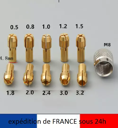 10x Mandrin Perçeuse Universel pour Dremel 0,5-3,2mm Support Fraise Foret Mèche