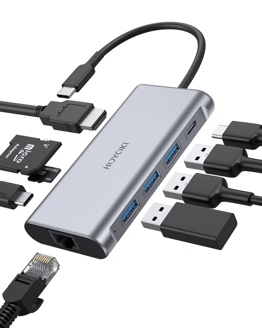HOYOKI USB C Hub Multiport Adapter 9 in 1 with HDMI 4K, Ethernet, 100W PD Thu...