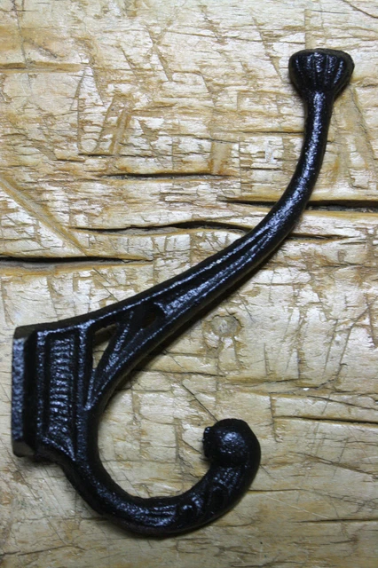 6 Cast Iron Black Crown Style Coat Hooks, Hat Hook, Rack Hall Tree Restoration