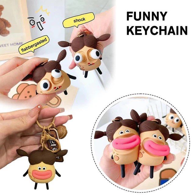 Funny Key Big Eyes Sausage Mouth Cute Ugly Stuff Keychain Pendant✨k R7W3