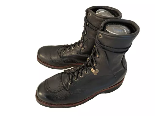 CHIPPEWA MOTORCYCLE BLACK Boots Vibram Soles Lace-Up size 12D RARE! $94 ...