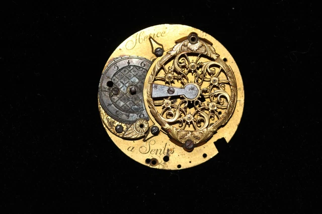 PLATINE DE MONTRE Senlis Louis XV 1740 OIGNON COQ FUSEE