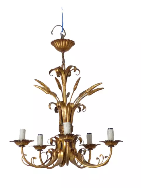 Gorgeous Gilded Chandelier Ceiling 70's Hollywood Regency Mid Century Wheat 6Lgt