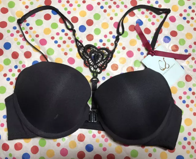 The Little Bra Company Lucia Level 3 Push-Up Plunge Bra Black Lace NWT 28A  28B
