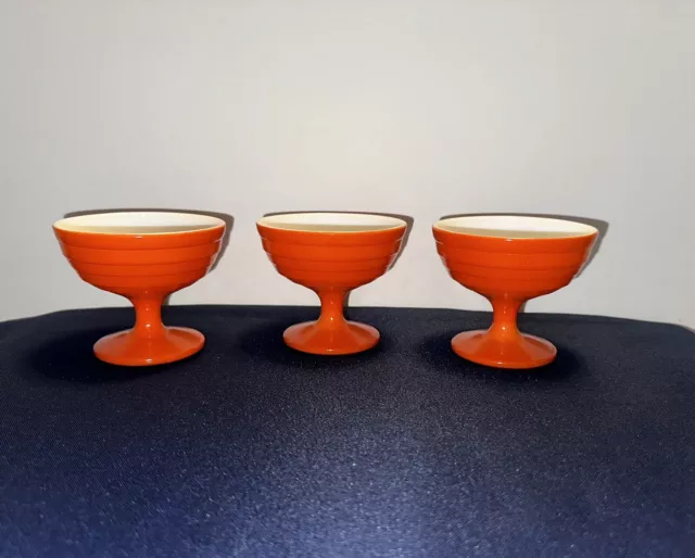 3 Vintage HAZEL Atlas Moderntone Platonite Orange Sherbet Dish Champagne Glasses