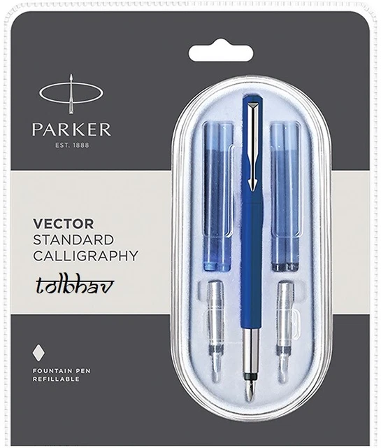 Parker Vector Penna Stilografica - Punta Media, Inchiostro Blu, Acciaio Inox