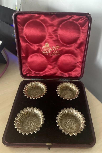 Antico Set In Scatola Di 4 Sali In Argento Sterling Fiori - 1896 Alexander Clark